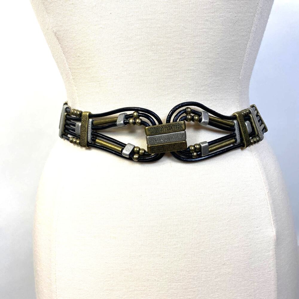 Metal Accents Belt Gold Silver Chain Black Adjustable Boho Eclectic Gypsy